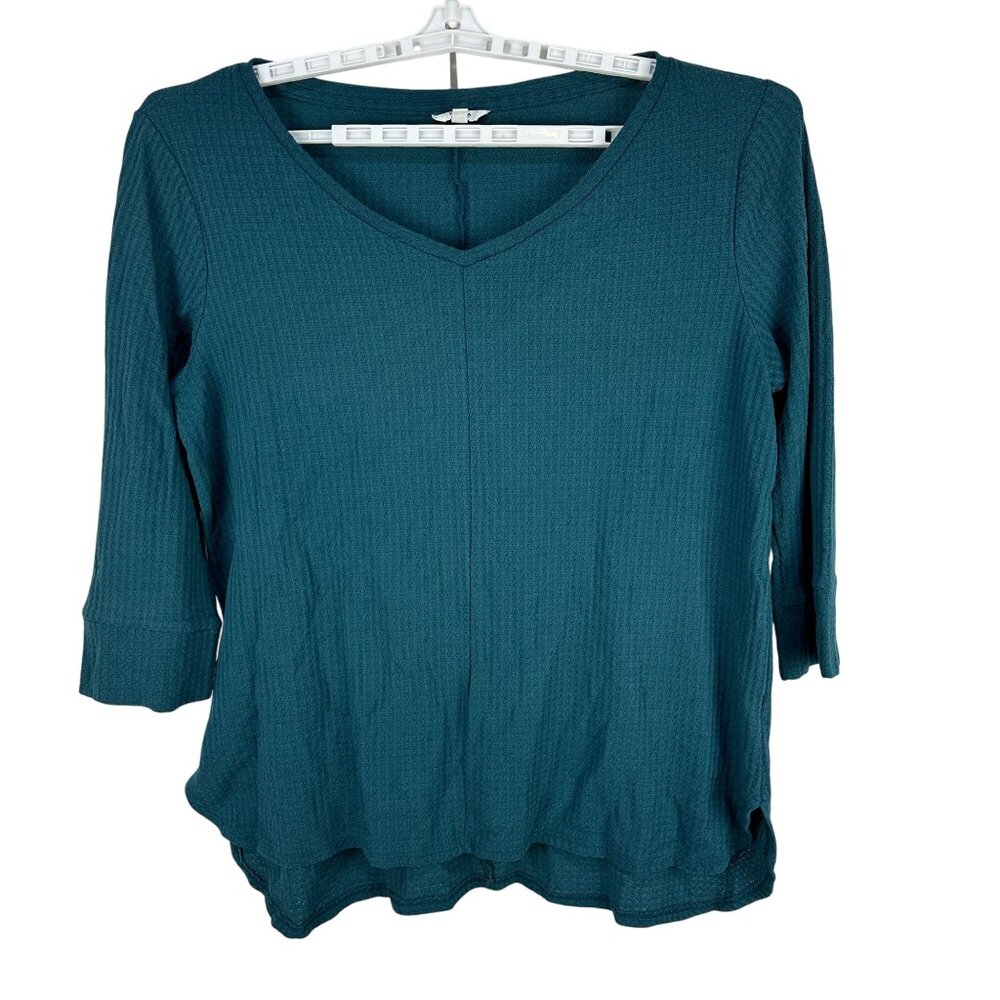 Sonoma Blue Waffle Knit Long Sleeve Pullover Top XL V Neck Lightweight Womens